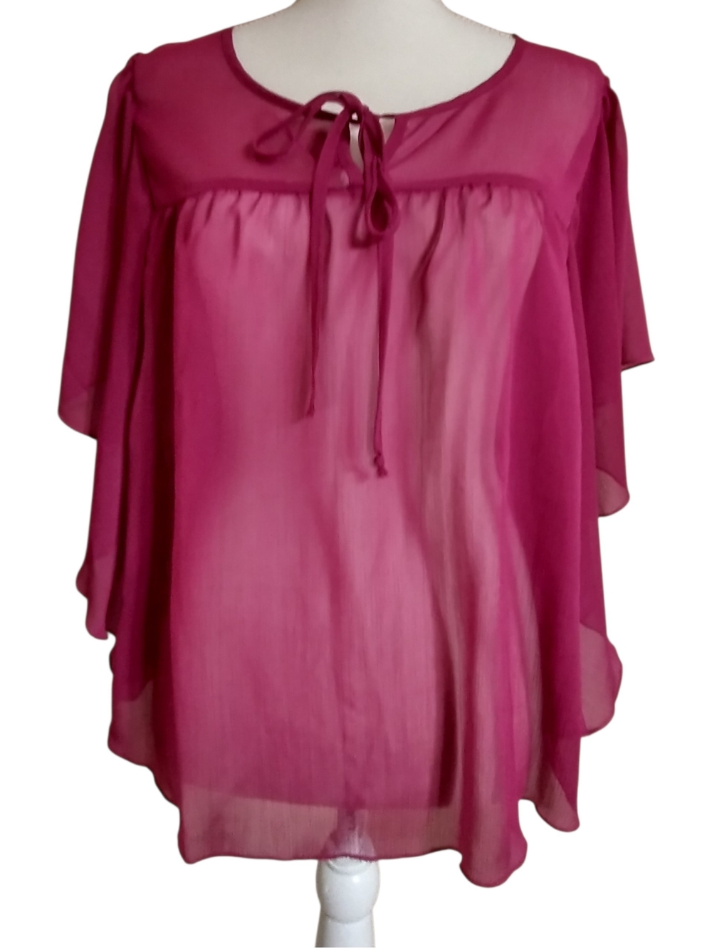 Sheer Tie-Neck Blouse - Fuchsia Pink